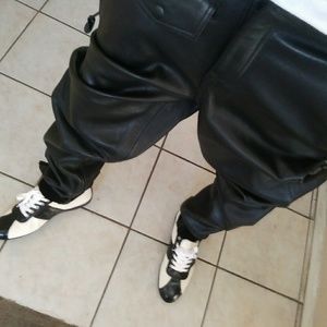 Armani shoes and leather pants